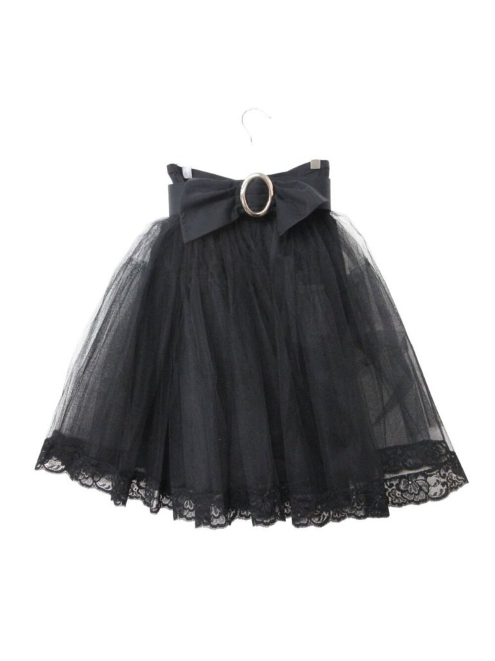 Dior Vintage Skirt Tulle Lace Flare Belted Black 7 SS